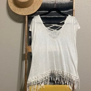 White T shirt with fringe